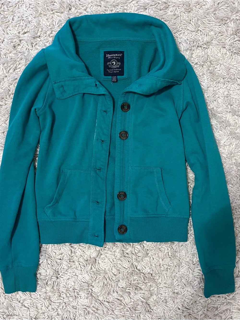 Y2K Vintage Teal Bluenotes Original Open front Button Sweater Cardigan